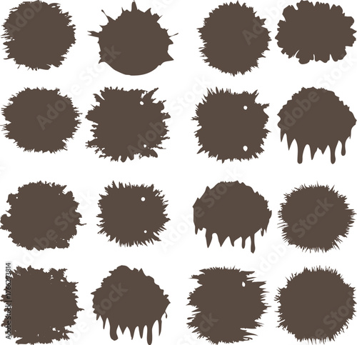 Black ink and paint splashes set for grunge vector element design and vintage border illustration