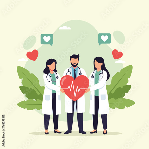 Medical Team Holding Heart Care Concept Illustration