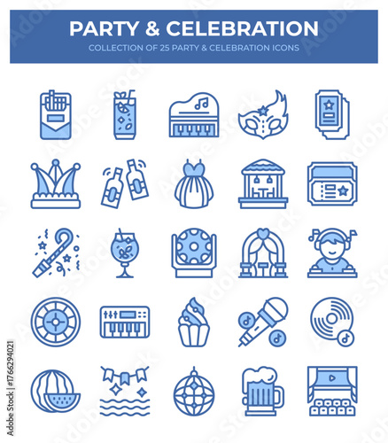 25 Party & Celebration Icons. Festive Event Vector Graphics