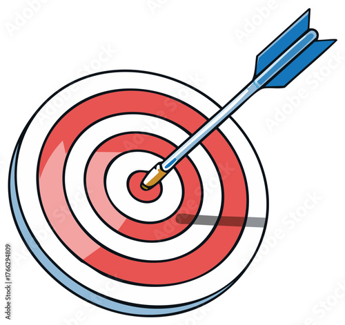 Perfect shot arrow hitting the exact center of a bullseye target representing goal achievement and precision