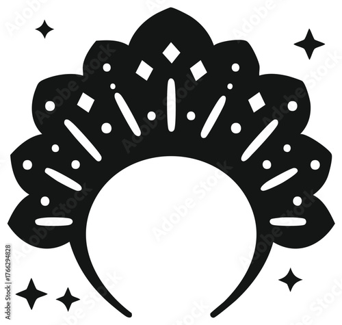 Stylized black silhouette of a traditional kokoshnik. Russian national folk costume headdress vector icon.