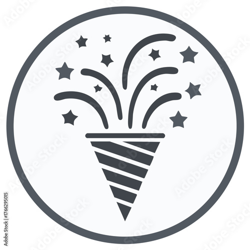 Celebration party popper icon with exploding stars vector graphic symbol