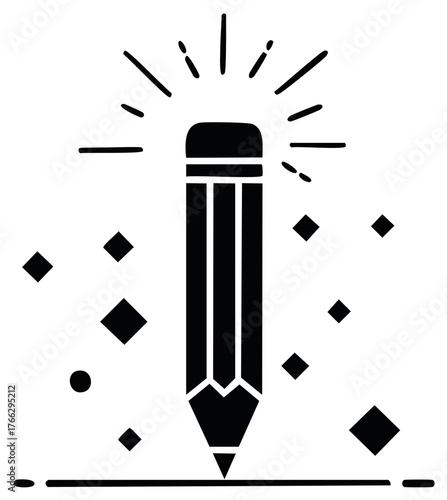 A shining pencil icon symbolizing creative ideas and artistic inspiration for education and design