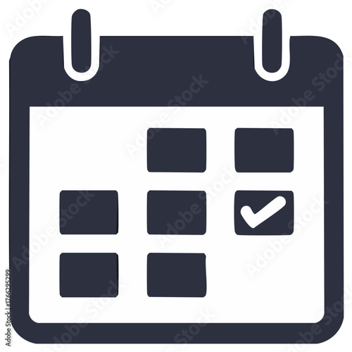 Minimalist calendar icon with checkmark for appointment scheduling and task completion