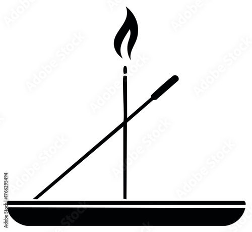 Minimalist aroma therapy illustration featuring incense sticks with a glowing flame for relaxation and Zen calm