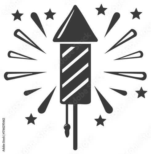 Exploding Firework Rocket with Stars and Light Bursts Silhouette