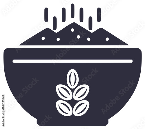 Cereal Bowl with Grains Icon Simple Glyph of Breakfast Food Healthy Nutrition