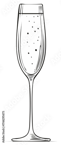 Elegant champagne flute line art illustration with effervescent bubbles
