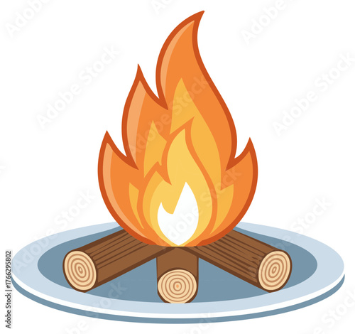 Cartoon Campfire Illustration with Burning Logs in a Fire Pit