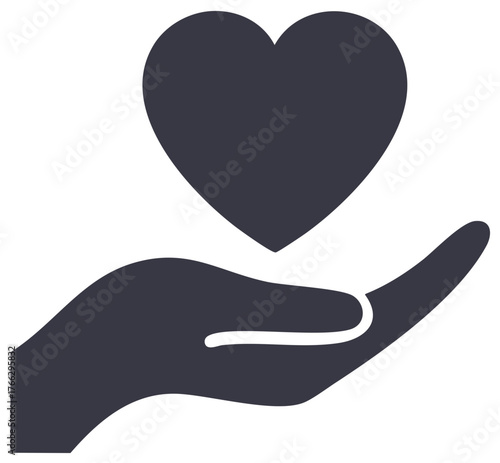 Simple flat icon of a hand holding a heart symbol for love charity and health