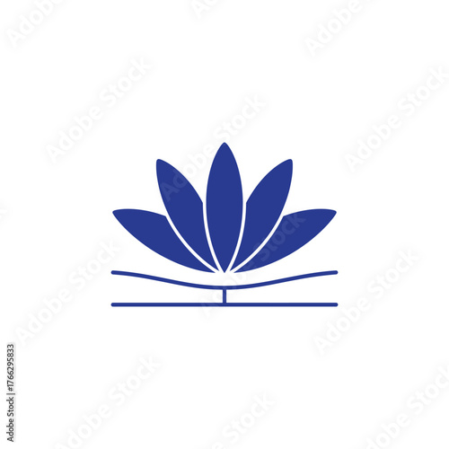 Elegant blue lotus flower symbol unfurling from an open book, representing knowledge, growth, and spiritual awakening in a clean, modern design.