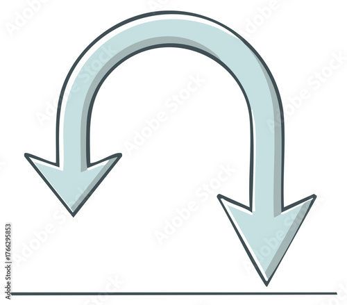 Hand drawn U-turn arrow direction illustration indicating reversal and return to point