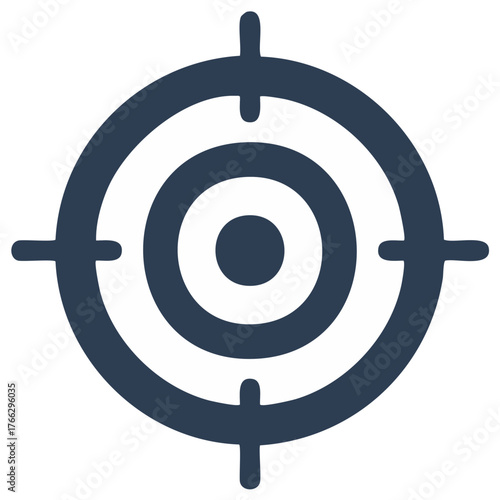 Simple dark blue target icon with concentric circles and aiming crosshairs perfect for business goals