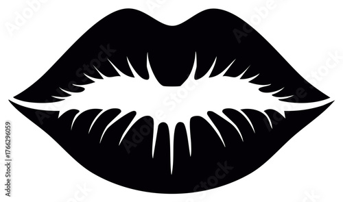 Stylized black silhouette of sensual lips in a graphic spiky kiss design