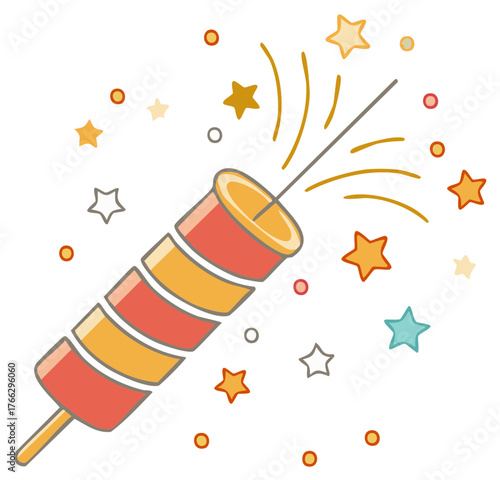 Exploding Party Popper Shooter Releasing Colorful Stars and Confetti