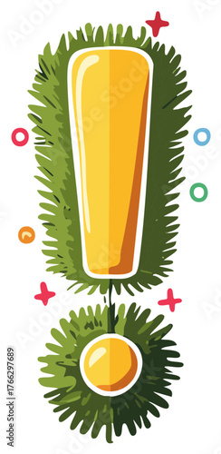 Illustrated holiday exclamation mark decorated with festive green pine branches