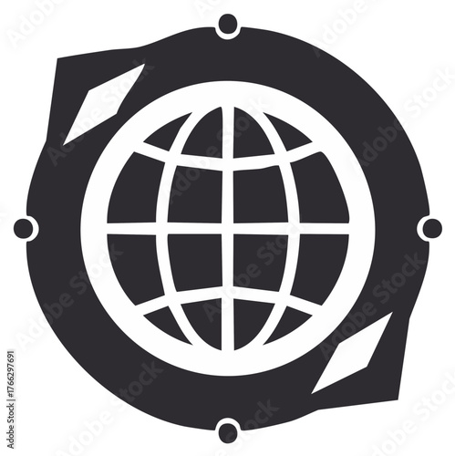 Stylized Globe Illustration with Compass Points Design