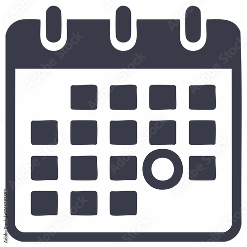 Flat design icon of a calendar with a circled date, representing scheduling and planning.