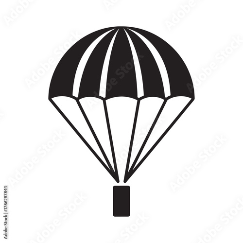 Simple black and white parachute icon for adventure and safety