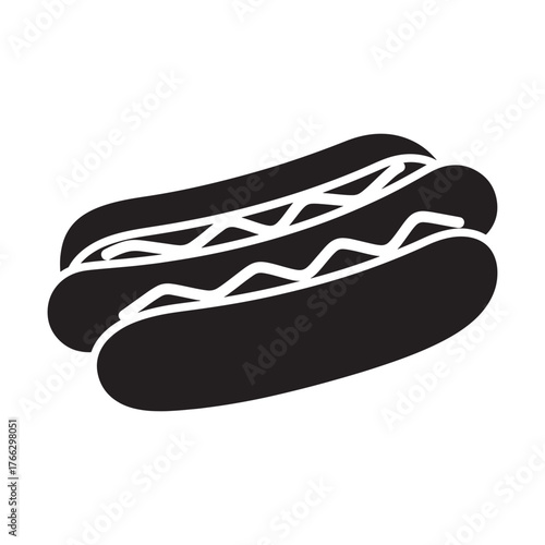 Simple silhouette of two hot dogs with condiments
