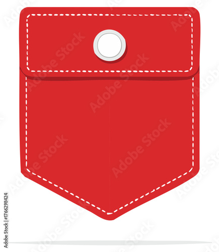 Bright Red Decorative Pocket with White Stitching and Grommet