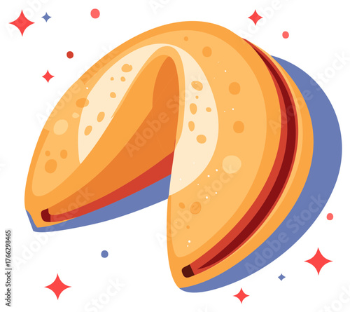 Magical Chinese fortune cookie vector illustration with sparkling stars for good luck