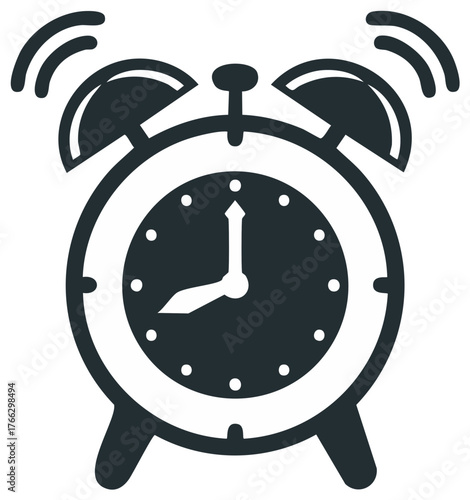 Ringing Alarm Clock Icon Vector Illustration Showing Time Alert or Reminder Eight AM Time Management