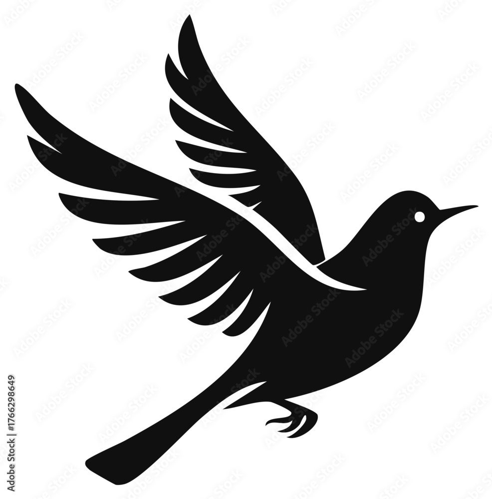 Obraz premium Elegant Bird Silhouette Ascending with Spread Wings Creating Dynamic Feather Patterns in Flight Symbolizing Freedom