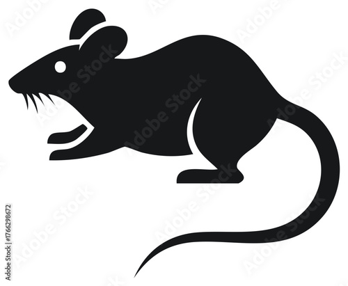 Simple black silhouette of a mouse with long tail