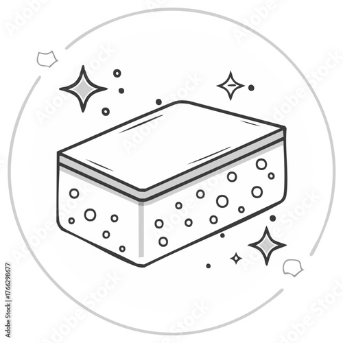 Doodle style cleaning sponge icon with sparkles, cleaning and sanitizing concept for hygiene, vector style illustration for design resources