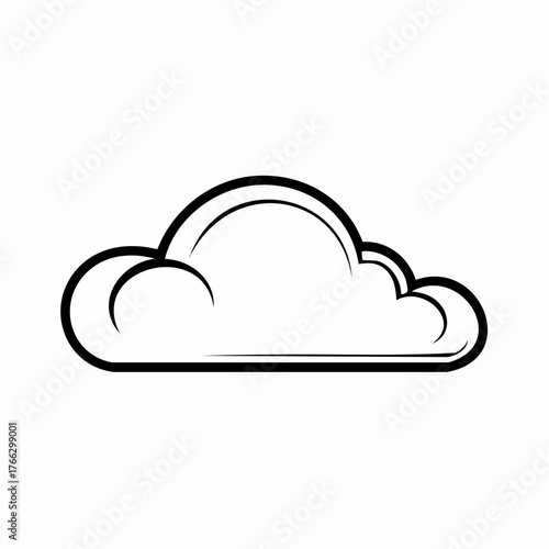 Simple black and white cloud icon line art illustration. A conceptual symbol for weather, sky, or cloud computing technology on an isolated background