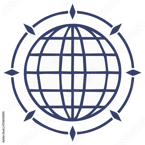 Circular Globe with Diamond Compass Points Navigating the World Icon
