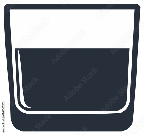 Minimalist illustration of a tumbler glass filled with dark liquid