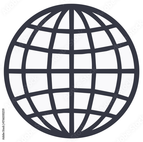 Stylized globe icon with grid lines representing global connections and networks