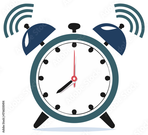 Vector illustration of a retro twin bell alarm clock ringing for a morning wake up call