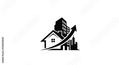 Real estate market growth symbolized by a house and rising arrow