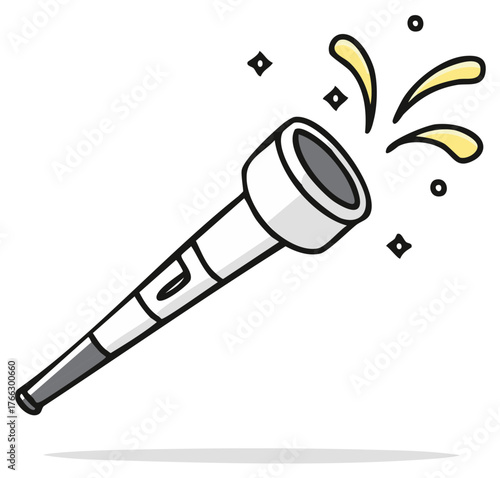 Cartoon flashlight emits bright light and sparkles creating a sense of discovery and illumination