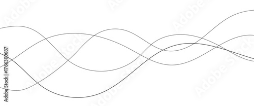 Abstract black lines wave curve motion on white background. Thin wavy line abstract background wave line horizontal divider outline minimalist background.