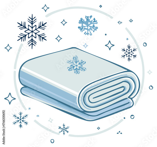 Cozy Folded Blanket with Snowflake Details surrounded by Stars and Circular Elements for Winter Comfort