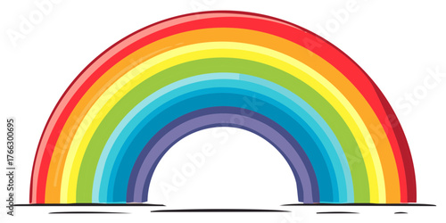 Cartoon illustration of a colorful rainbow arc with seven colors, a symbol of hope and happiness.
