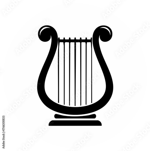 Elegant Black and White Harp Silhouette Music Instrument Illustration