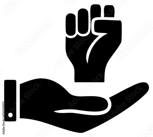 Symbol of power and solidarity shown with a cupped hand holding a raised fist icon