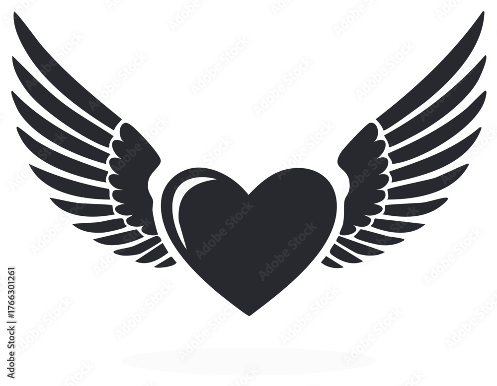 Fototapeta premium Heart with Wings Vector Silhouette Icon for Love and Freedom Symbolism in a Modern Design