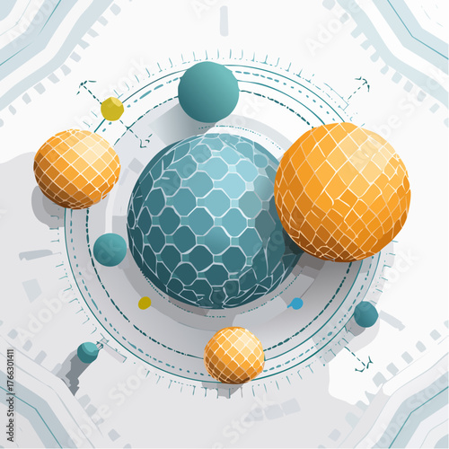 abstract vector illustration with spheres and geometric pattern