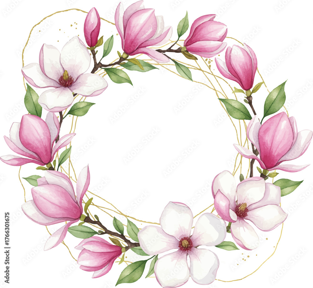 Fototapeta premium pink floral frame with roses and blossoms for decorative design