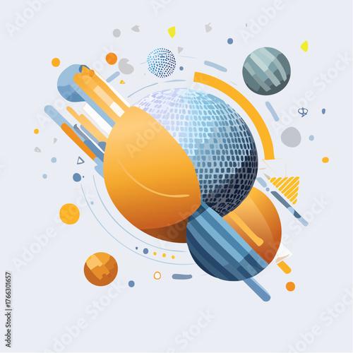 abstract vector illustration with spheres and geometric pattern
