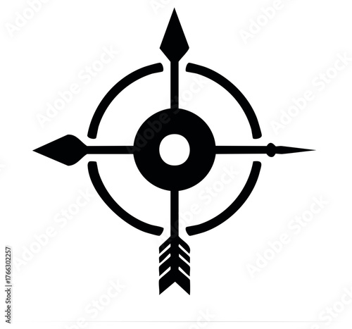 Arrows Intersecting Circle Silhouette, Geometric Navigator Design