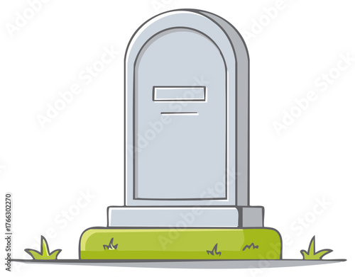 Blank cartoon gravestone illustration on a patch of grass vector icon for Halloween