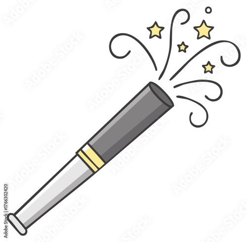 Cartoon popper with stars and swirls illustrating celebration and festive themes