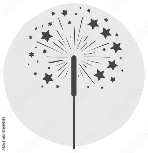 Festive sparkler with starburst and stars, holiday celebration illustration